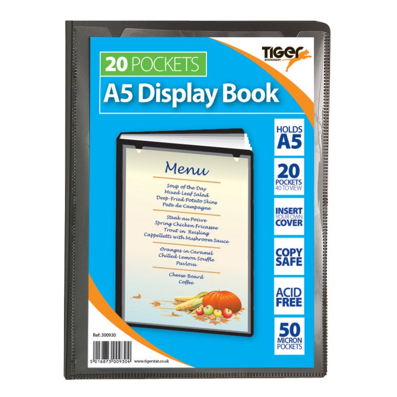 A5 Display Book, Soft Cover, 20 Pocket, Black Kingswood Office Supplies