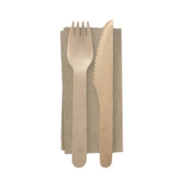 Wrapped Cutlery Set, Box 250 Wood Knife & Fork + Napkin
