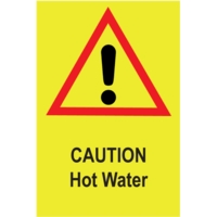 Caution Hot Water 75 x 50mm self Adhesive Pack 5