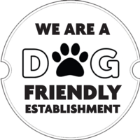 We Are Dog Friendly 100mm Circle    Aluminium Look