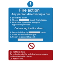 Fire Action Sign 150 x 200mm, PVC