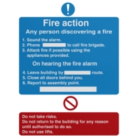 Fire Action Sign 150 x 200mm, PVC