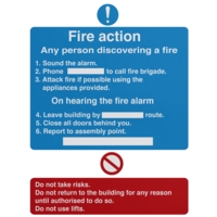 Fire Action Sign 150 x 200mm, Self Adhesive