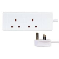 2 Gang Extension Lead, 2 Meter, White 2 Gang Extension Lead, 2 Meter, White