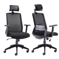 High Back Task Chair with Head Rest, Black Fabric
