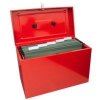 Foolscap Metal File Box with 5 Suspension Files- Red