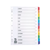 A4 White Index Multi-Coloured Jan-DecTabs File Dividers