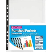 A4 Expandable Punched Pockets Reinforced Strip Pack of 5