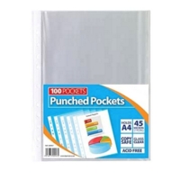 A4 Glass Clear Punched Pockets Box of 100