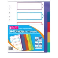 A4 Coloured Extra Wide PVC 5 Part Dividers