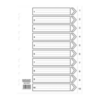 A4 White Index PVC 1-10 Tab File Dividers