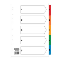 A4 White Index Multi-Coloured 1-5 Tabs File Dividers