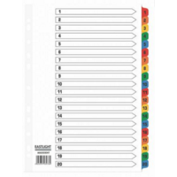 A4 White Index Multi-Coloured 1-20 Tabs File Dividers