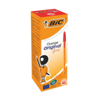 Bic Orange Fine Ballpoint Pens Red Ink Box of 50