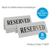 Reserved Table Notice, Pk 5 Table Tent, Black/White