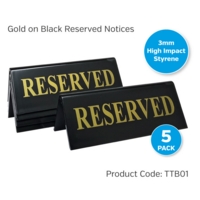 Reserved Table Notice, Pk 5 Table Tent, Gold/black