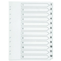 A4 White 1-12 Index Multi-Punched A4 Dividers