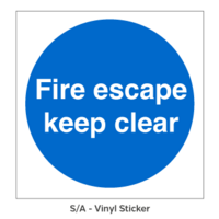 Fire Escape Keep Clear 100x100mm,  Vinyl Sticker