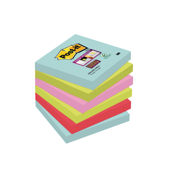 Post-it Super Sticky Notes 76 x 76mm Miami  Pack 6