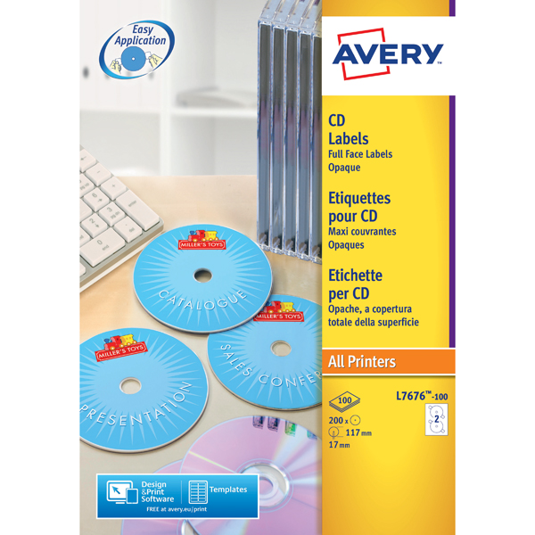 Avery CD DVD Laser Labels Face P25 L7676